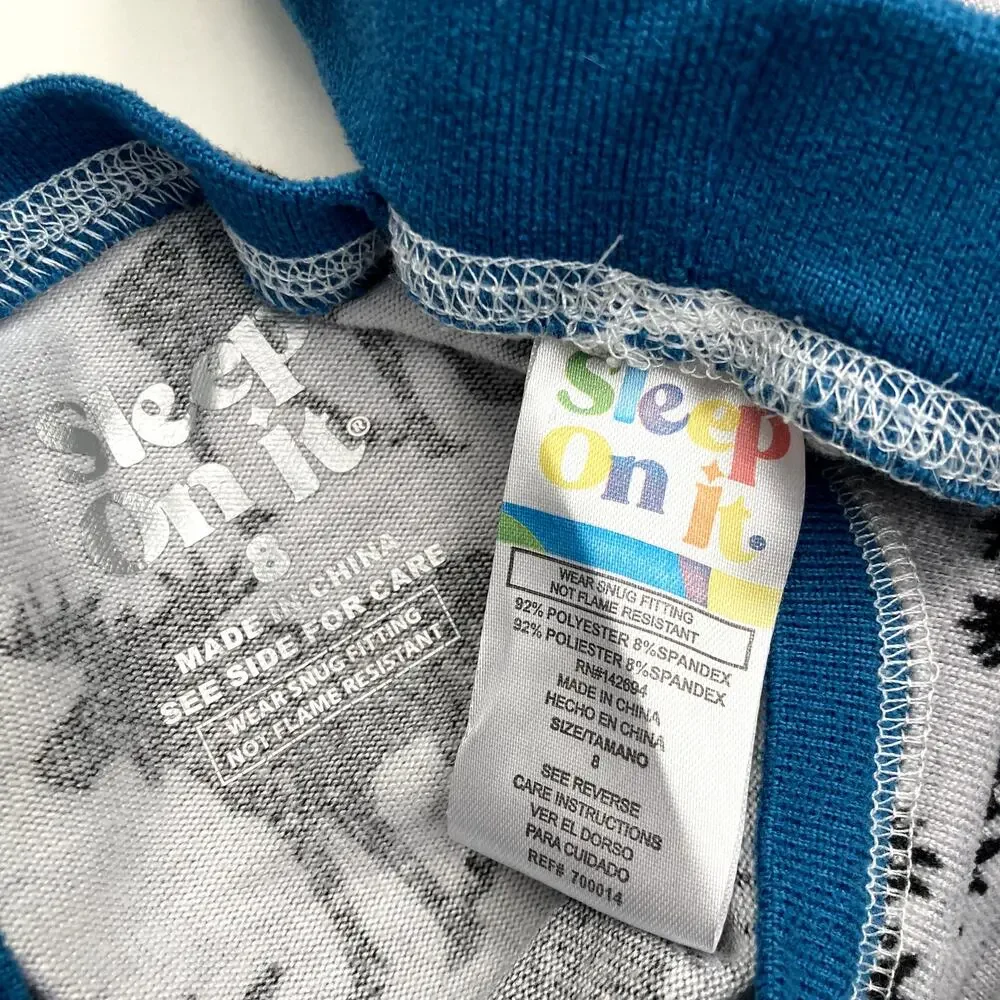 Sleep On It Moose Knit Two Piece Pajama Set - Gray Black Blue - 8